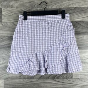 Sim & Sam Skirt Womens Med Purple Elastic Waist Pull On Ruffle Cottagecore Plaid